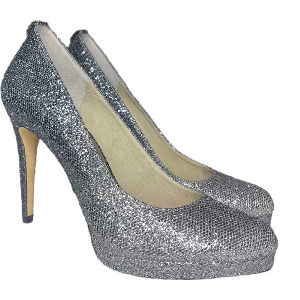 MICHAEL KORS Georgia Ombre Silver Gray Glitter Platform Pumps SZ 6